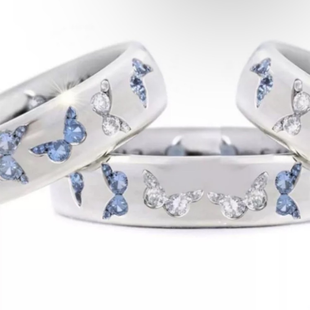 Butterfly Ring Sparkling Exquisite Fashion Jewelry Silver Tone & Blue Size 8